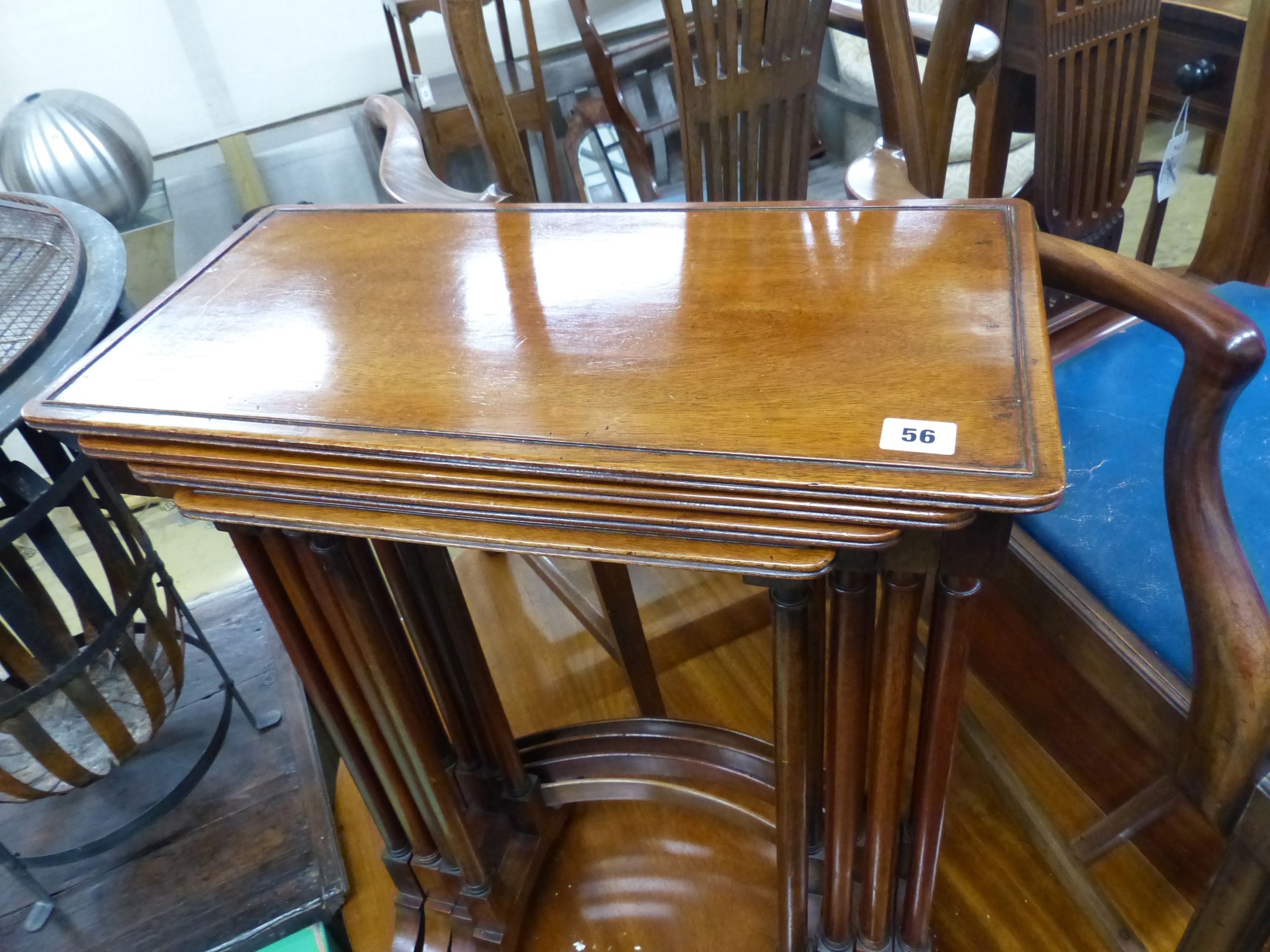 A quartetto of Edwardian rectangular mahogany tea tables, W.54cm D.28cm H.77cm